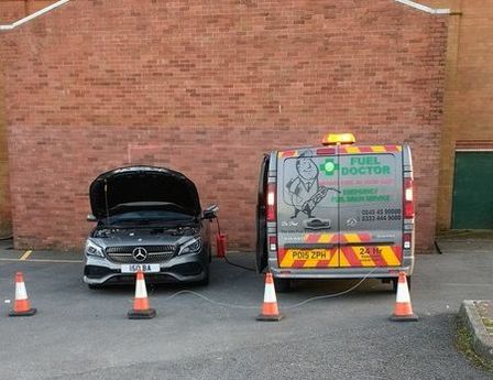 Fuel doctor draining the fuel from Mercedes in Bolton